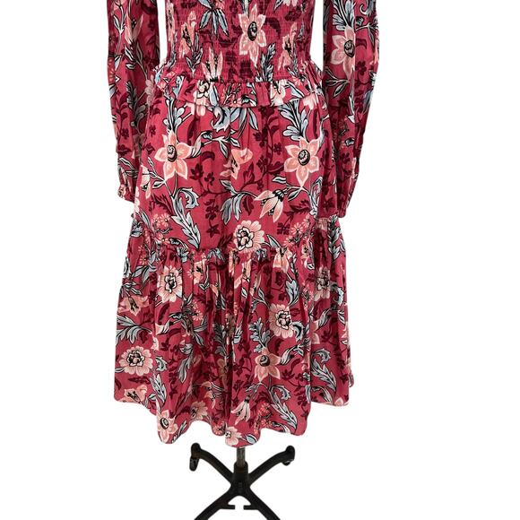Banjanan Mortiz Dress Midi Smocked Floral Print Cotton Pink Size Small - Picture 5 of 14